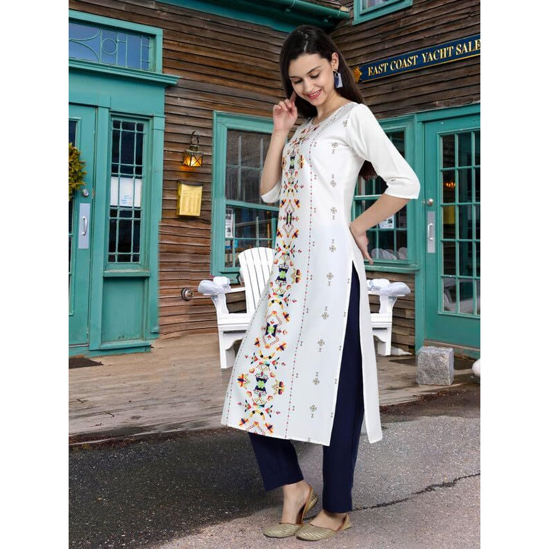 Pinkmint Women's Printed Kurti For Women's Round Neck Straight Kurti For Women (Pack Of 5)
