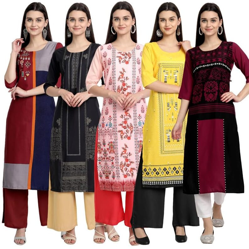 Pinkmint Women's Crepe Kurti For Women's Ll Traditional Kurti For Women Ll The Ultimate Kurti Collection (Pack Of 5)