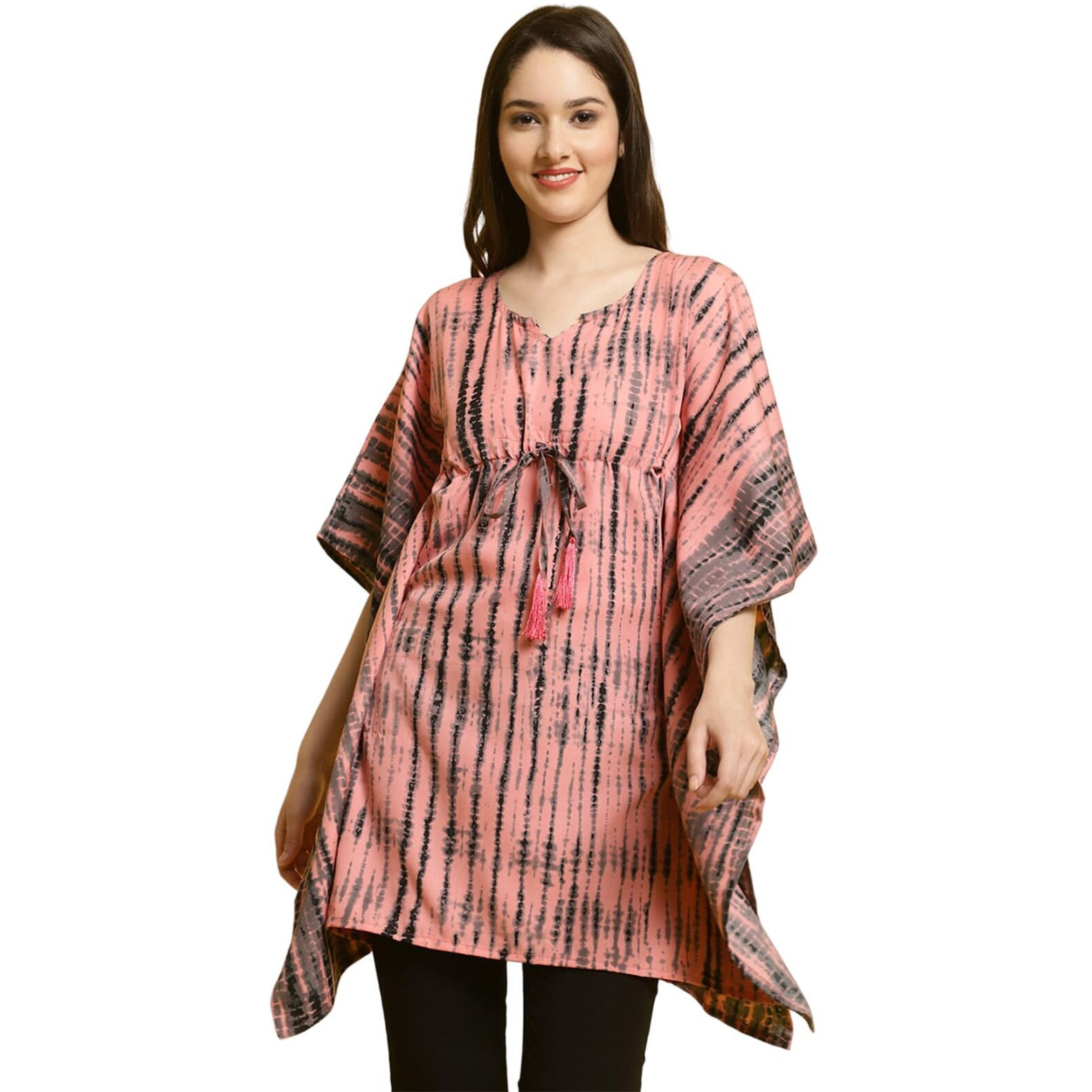 Preneum Women's Tie-Dye Regular Fit Kaftan (Kft-18_L_Peach L)