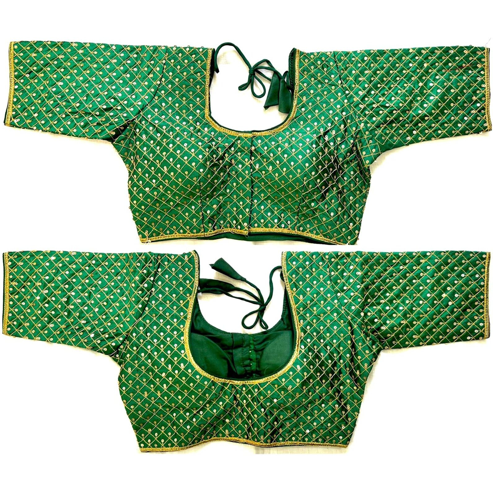 Pujia Mills Women's Embroidery Half Sleeve Silk Readymade Blouse (Banke_Green_38)