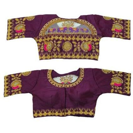 Pujia Mills Women's Embroidery Handwork Design Bridal Blouse (Wine)