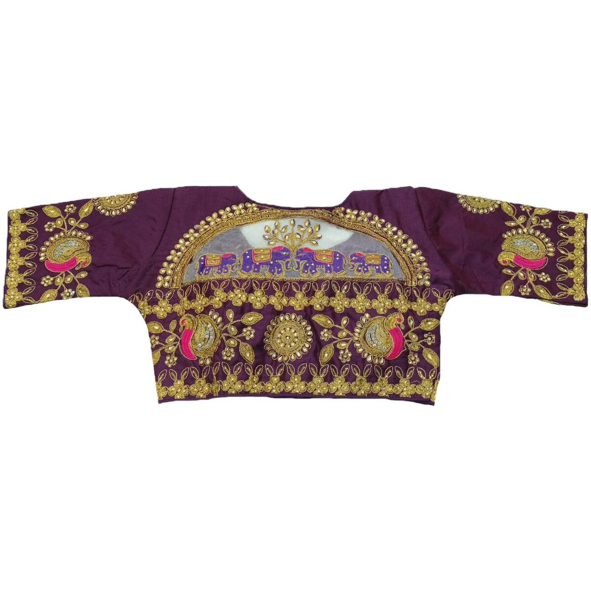 Pujia Mills Women's Embroidery Handwork Design Bridal Blouse (Wine)