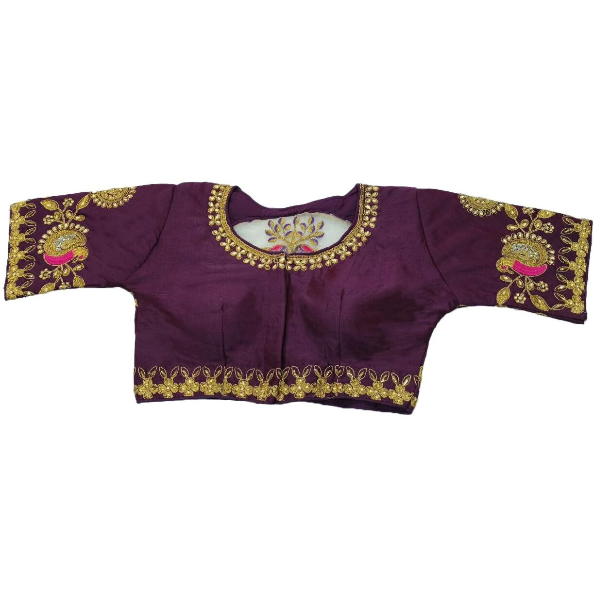 Pujia Mills Women's Embroidery Handwork Design Bridal Blouse (Wine)