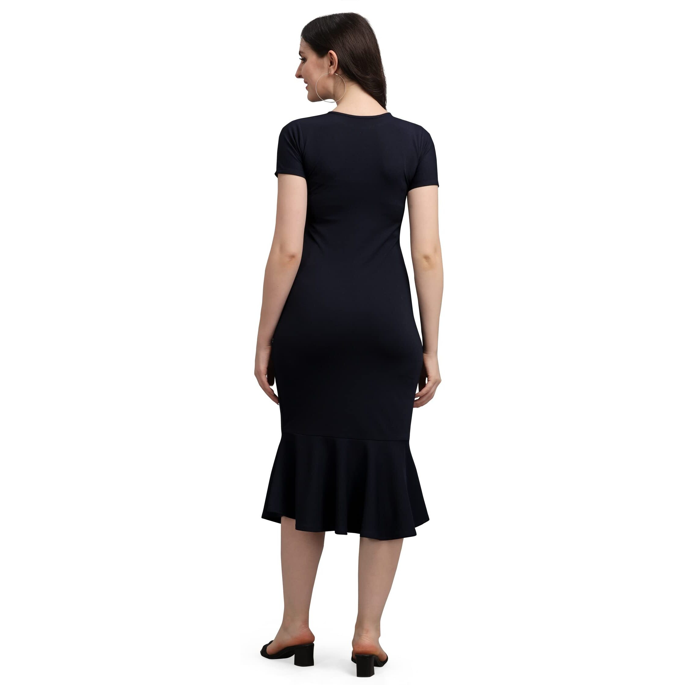 Purvaja Women's Corduroy Bodycon Midi Dress (Ruby-001-Bu-Xl_Navy Blue
