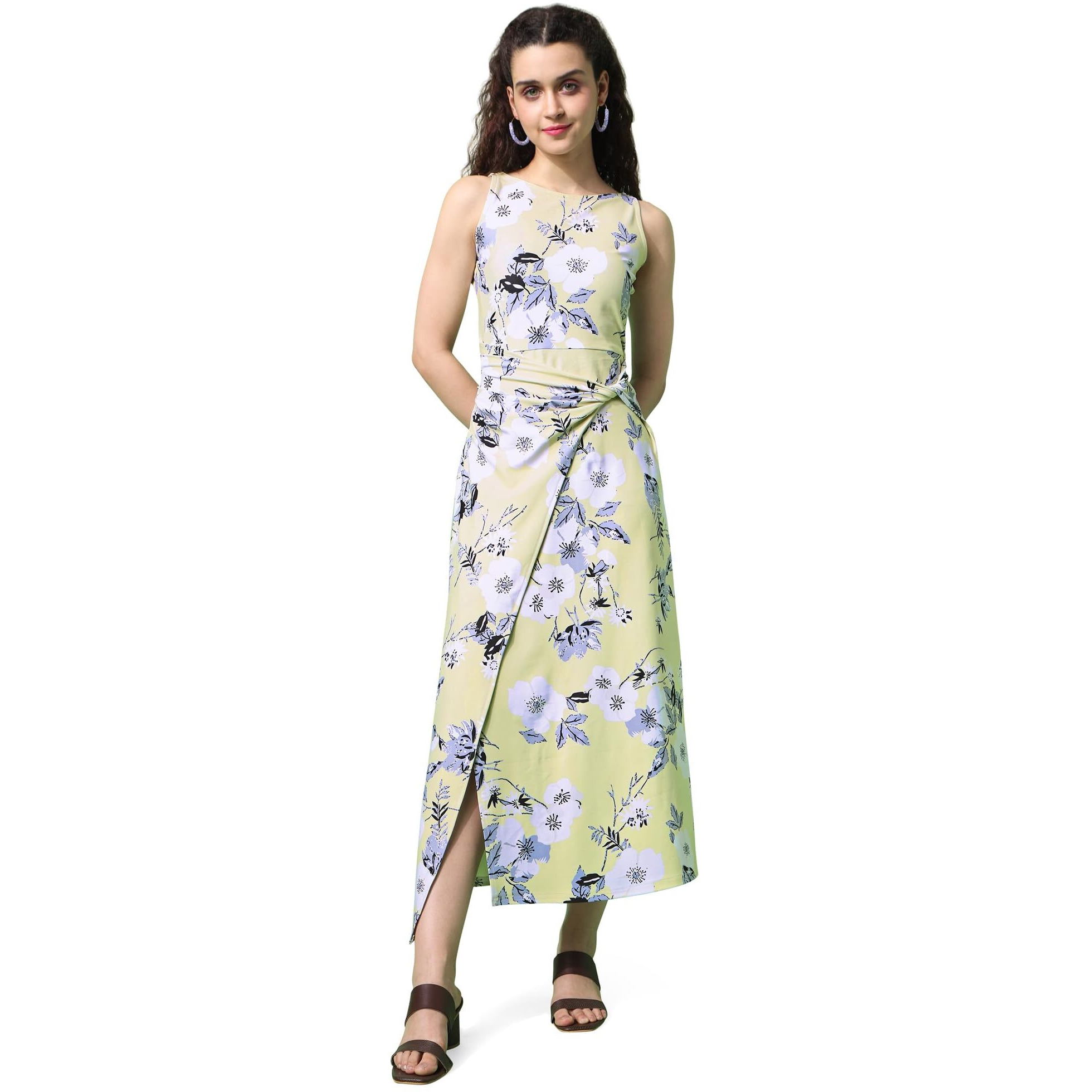Purvaja Womens Twisted Maxi Length Dress (Wini-045-Jasmin_Yellow_X-Large)