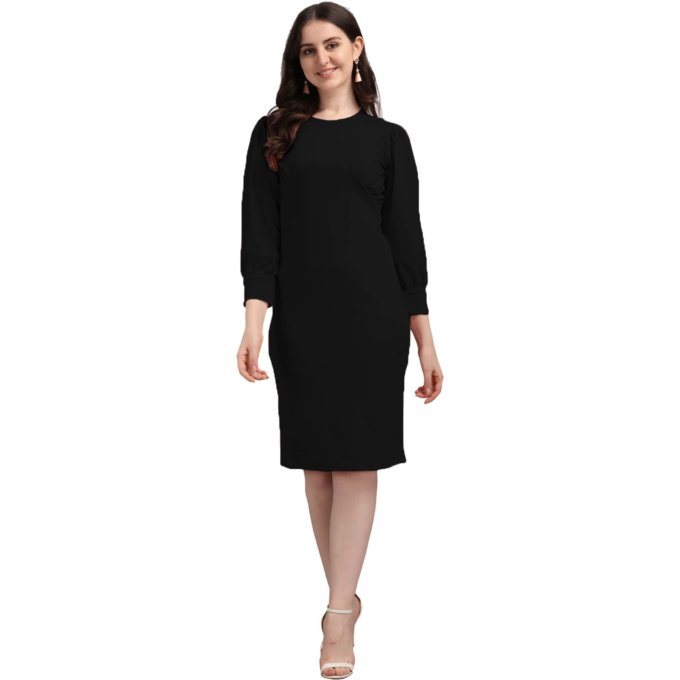 Purvaja Women's Corduroy Bodycon Knee-Length Dress (Ruby-073-Bl-M_Black