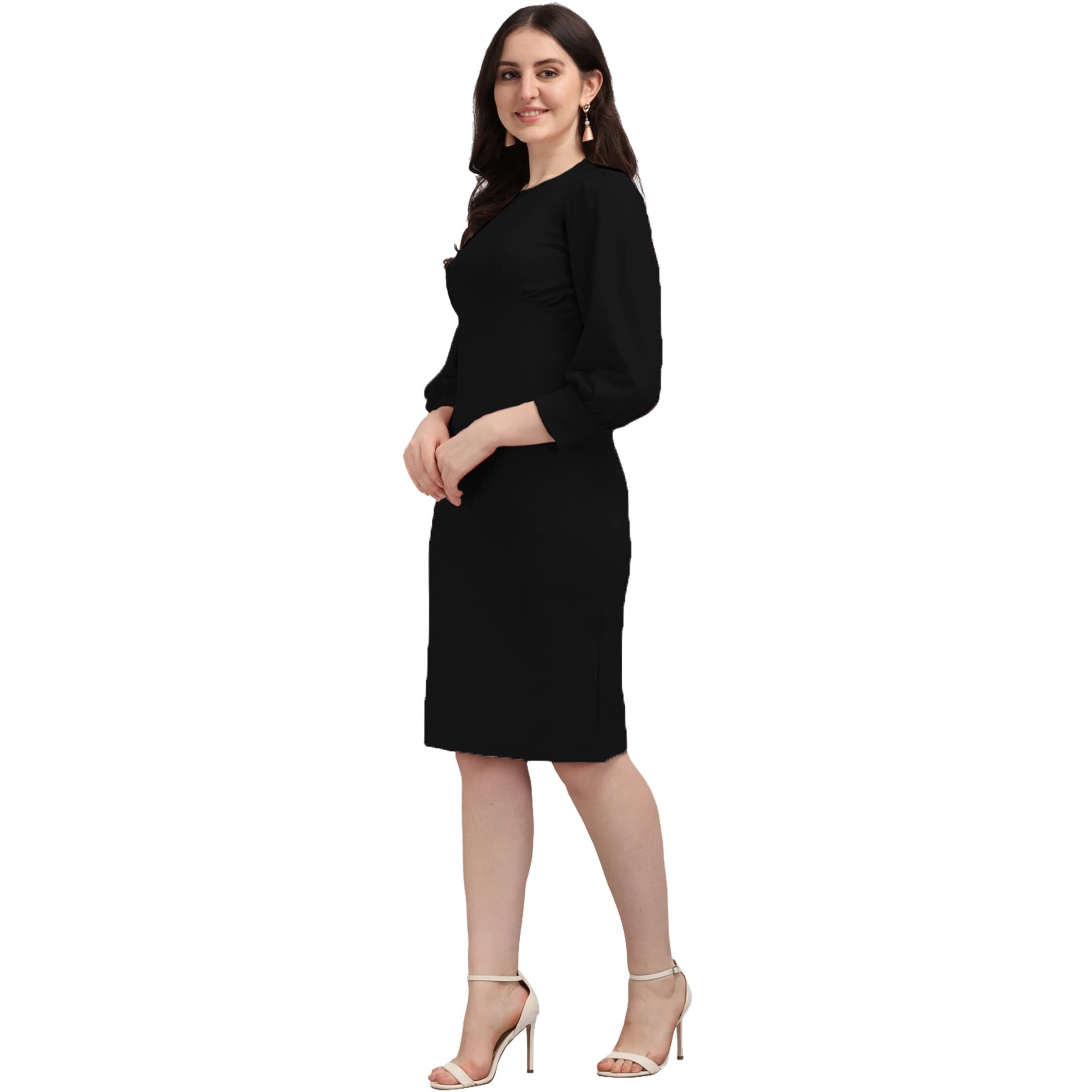 Purvaja Women's Corduroy Bodycon Knee-Length Dress (Ruby-073-Bl-M_Black