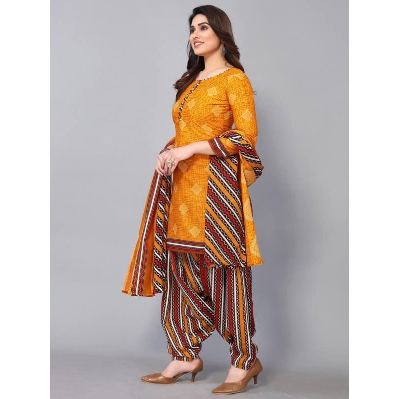 Satrani Women's Printed Poly Cotton Unstitched Dress Material(1175D1277N_Mustard Yellow2)