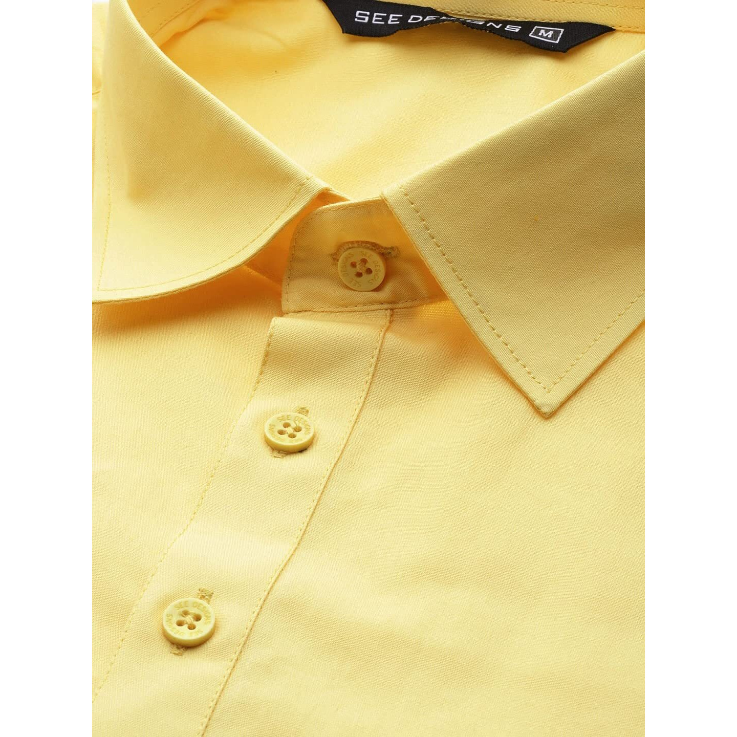 See Designs Men's Solid Cotton Curved Hemline With Shirt Collar Yellow Full Sleeve Pathani Kurta With Salwar - Sdkt609Xs