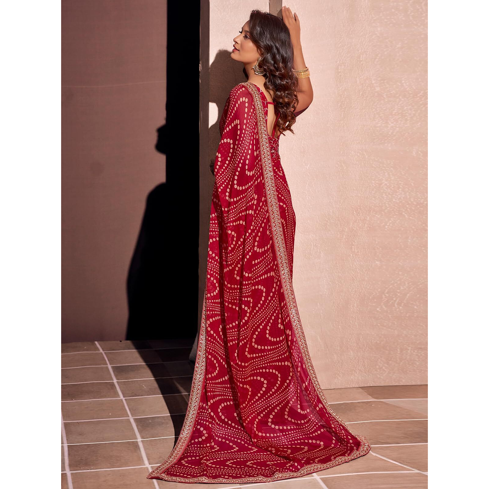 Satrani Women's Georgette Bandhani Printed Saree With Unstitched Blouse Piece (3667S2543N_Maroon)