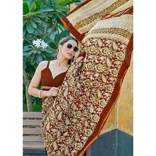 Shiv Textiles Cotton Printed Saree For Women.(Smc-405-Brown)