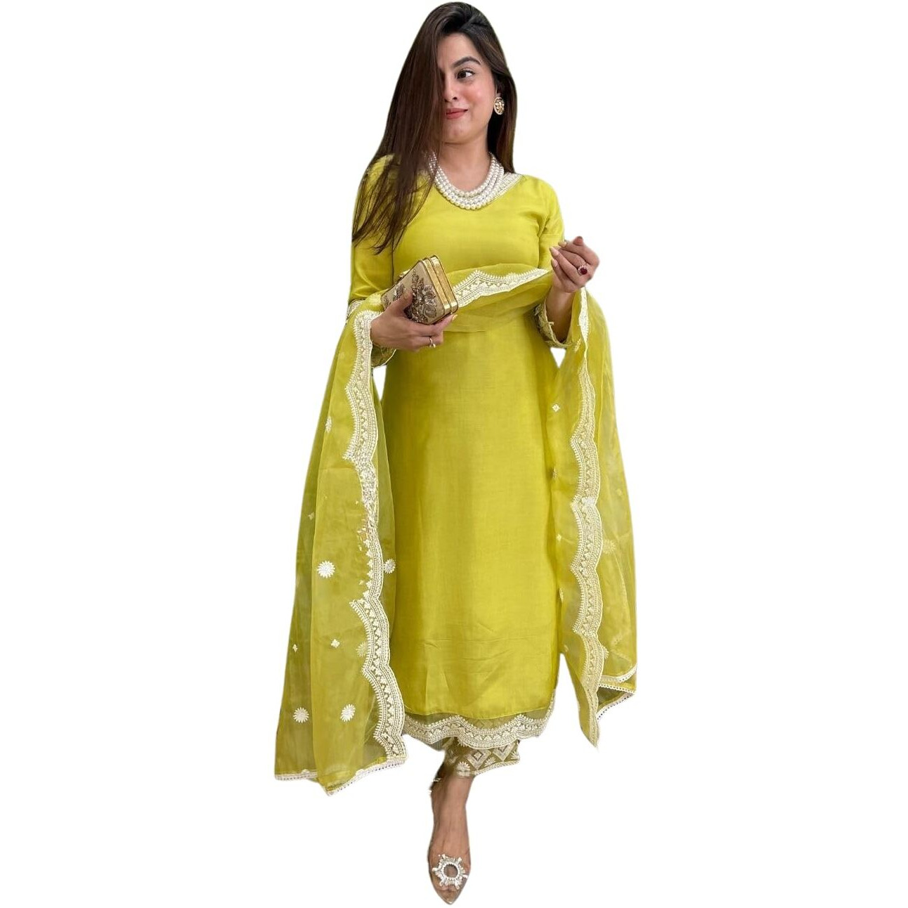 Shiv Textiles Women's Yellow Raw Silkand Embroidery Kurta Pant Set For Women(Jd-Kamya-Yellow-M)