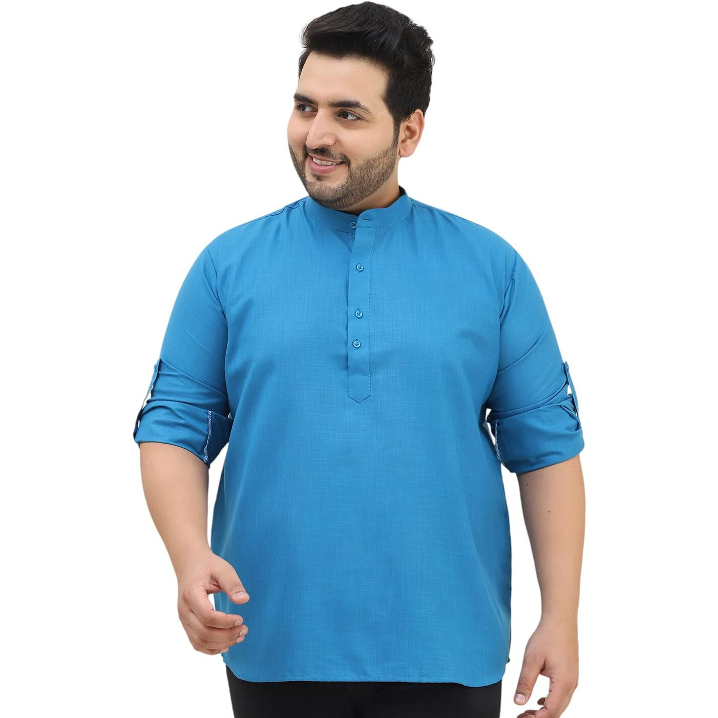 Sojanya Plus(Since 1958), Men's Cotton Peacock Blue Short Kurta