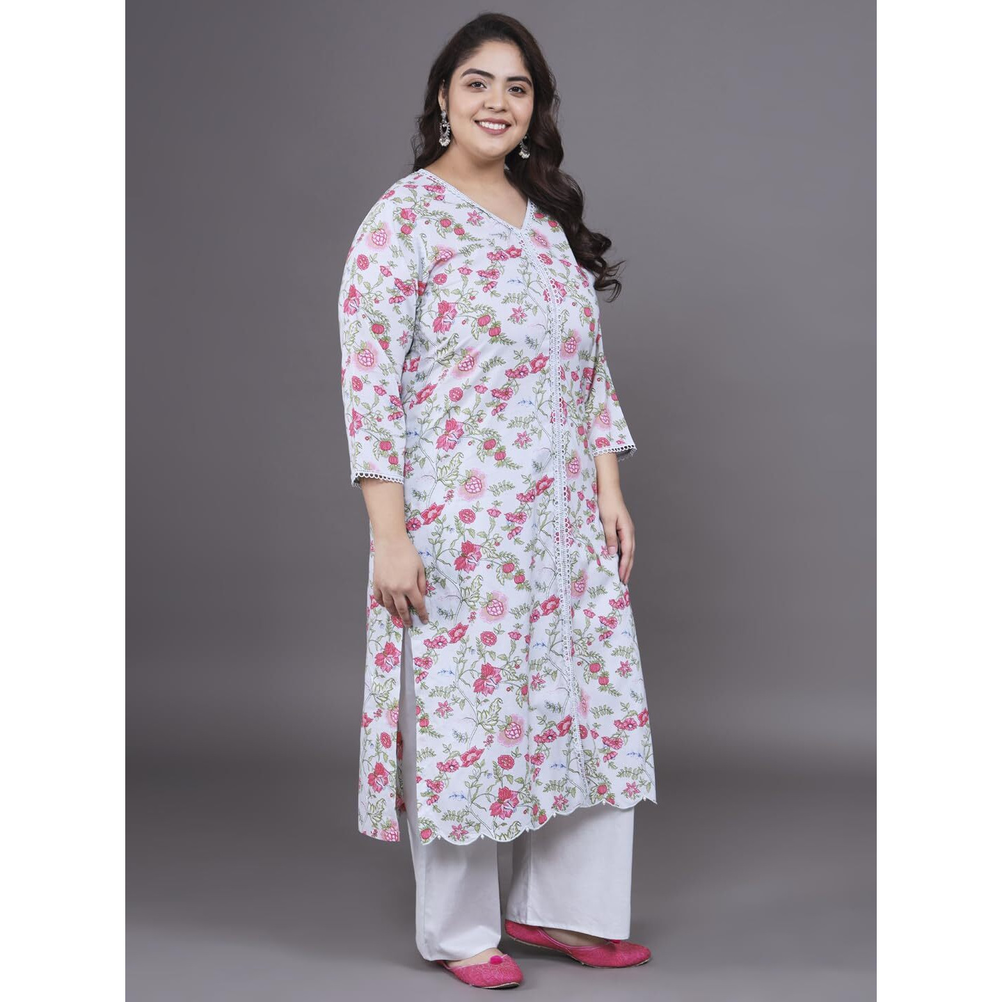 Tissu Women's Plus Size Floral Printed Pure Cotton Kurta & Palazzo With Dupatta (T_680_Green_8Xl)