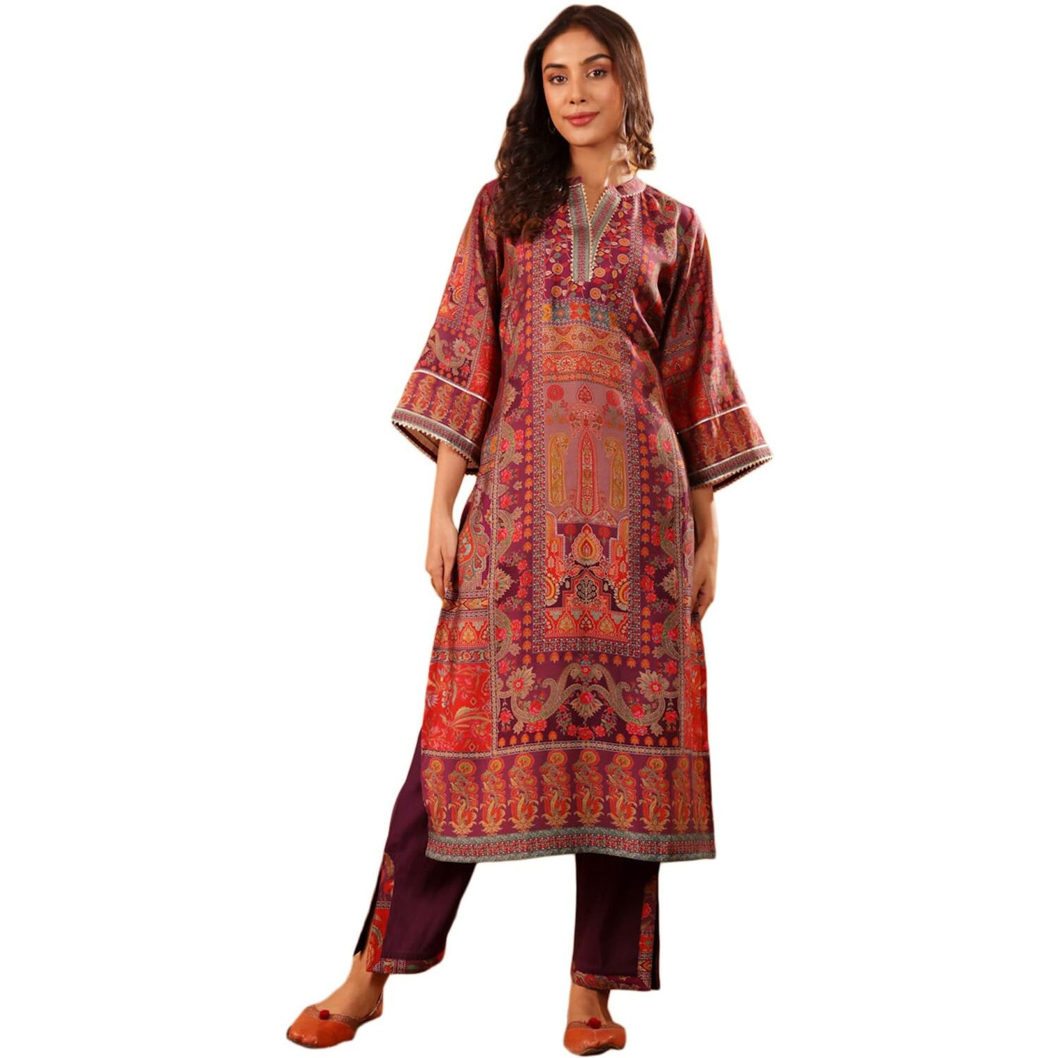 Varanga Women Pink Floral Printed Gota Embellished Flared Sleeve Kurta With Solid Trouser & Dupatta  Elegant Ethnic Set