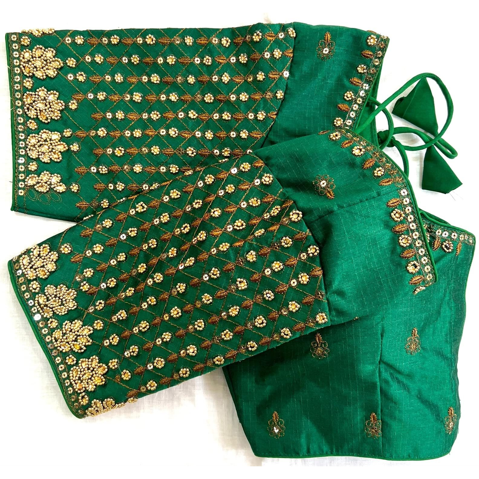 Vihu Fashion Women's Trendy Embroidery Maggam Work Half Sleeve Green Saree Blouse(Maggam 2 Green_38)