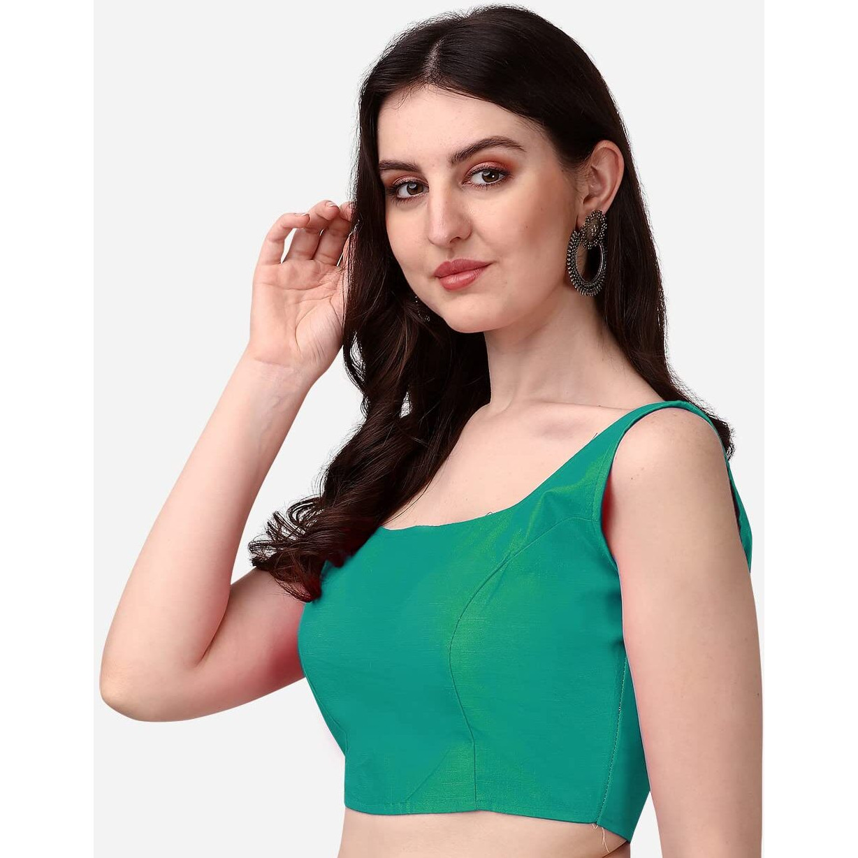 Vihu Fashion Plain Sleeveless Pattern Readymade Blouse U Neck Choli (Rama, 34)