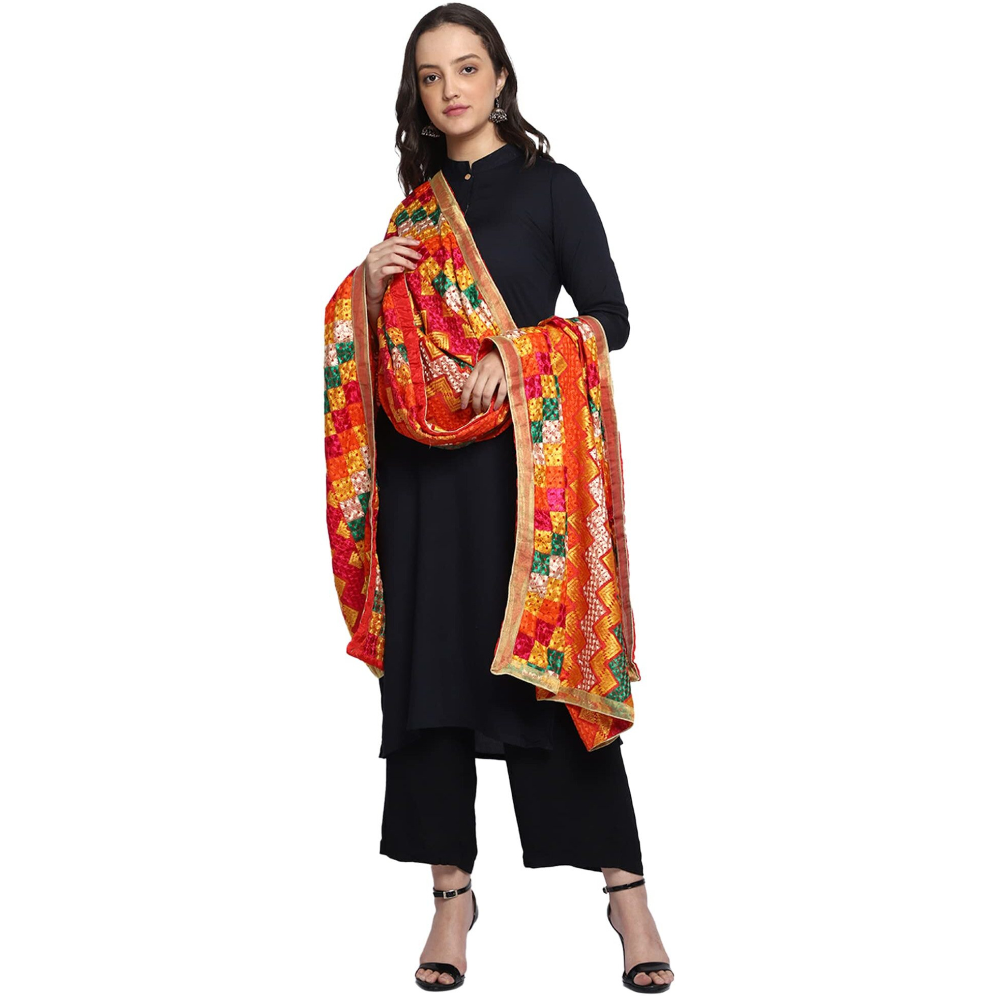 Weavers Villa Women's Polyester Heavy Phulkari Embroided Dupatta, Chunni (2.25 Mtrs) (Design-09)
