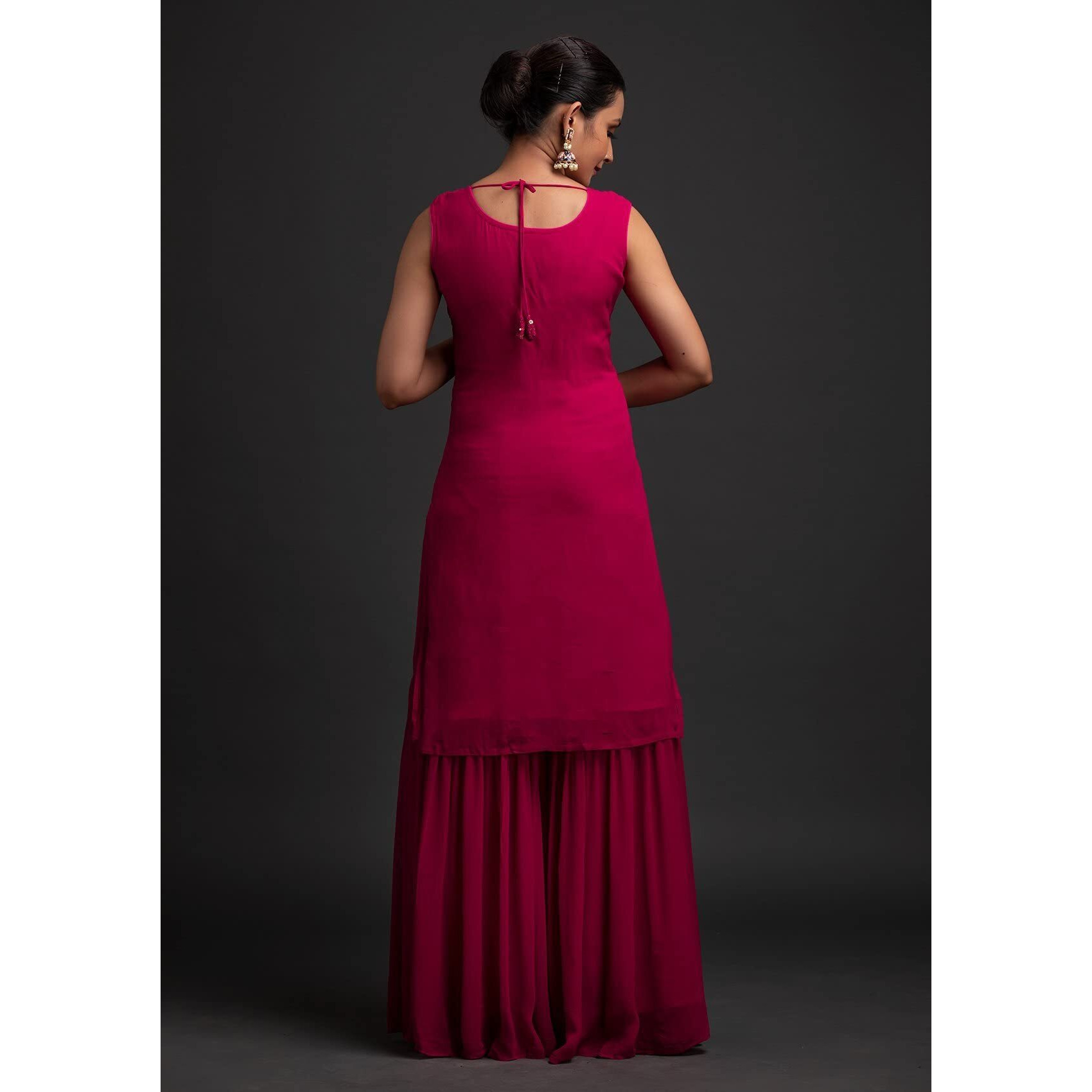 Xomantic Fashion Women's Georgette Sequence Work Kurta Sharara Set With Dupatta Pink