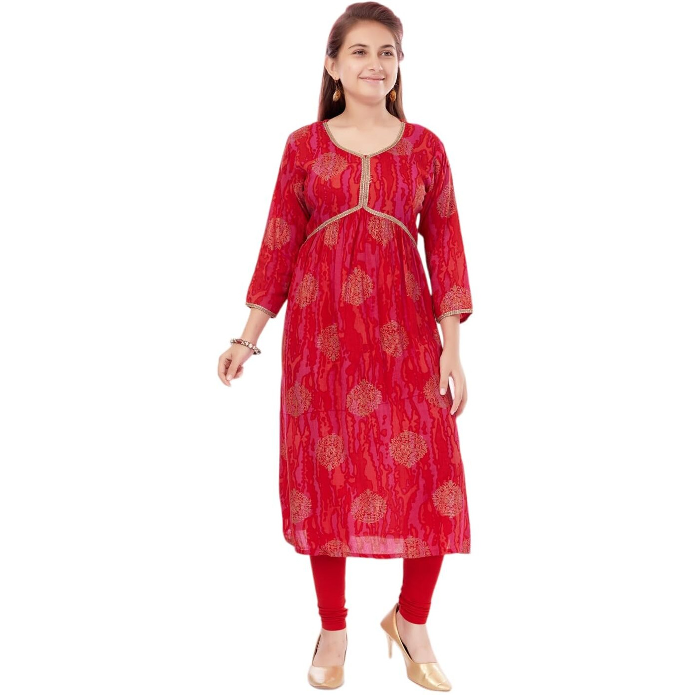Aarika Girls Red-Rani Colour Cotton Printed Kurti (Kurti-K-701-Red-30)
