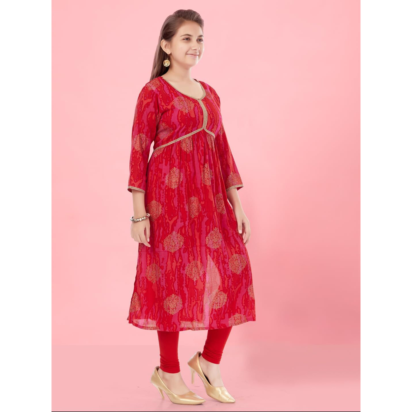 Aarika Girls Red-Rani Colour Cotton Printed Kurti (Kurti-K-701-Red-30)