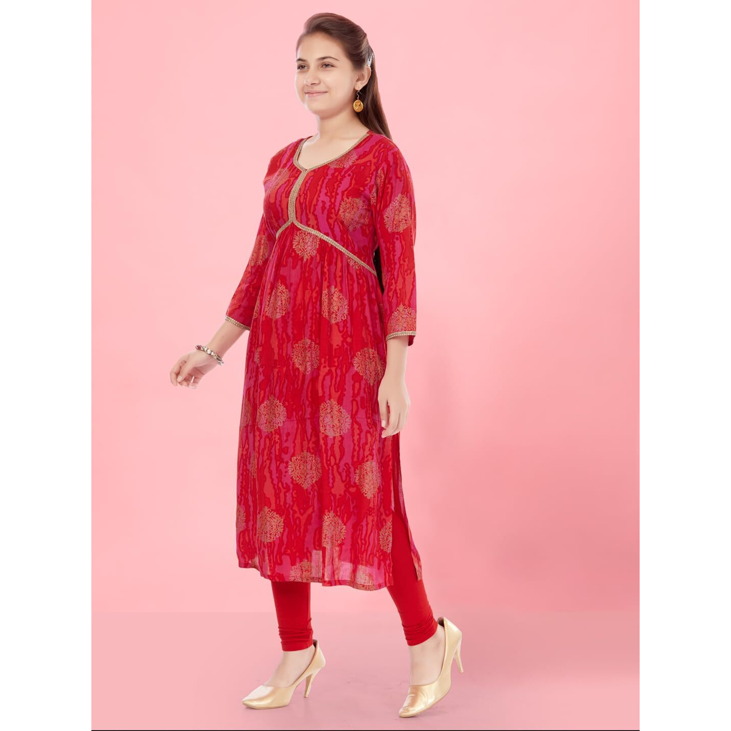 Aarika Girls Red-Rani Colour Cotton Printed Kurti (Kurti-K-701-Red-30)