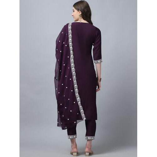 Alvami Women Embroidery Straight Kurta And Pant Set With Dupatta (Xl) Multicolour