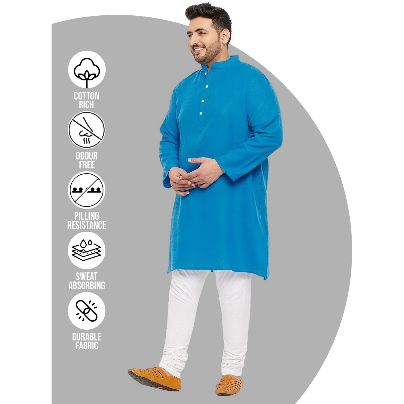 Bigbanana Plus Size Men's Regular Fit Kurta (Ullas-Sky Blue,Sky Blue,2Xl)