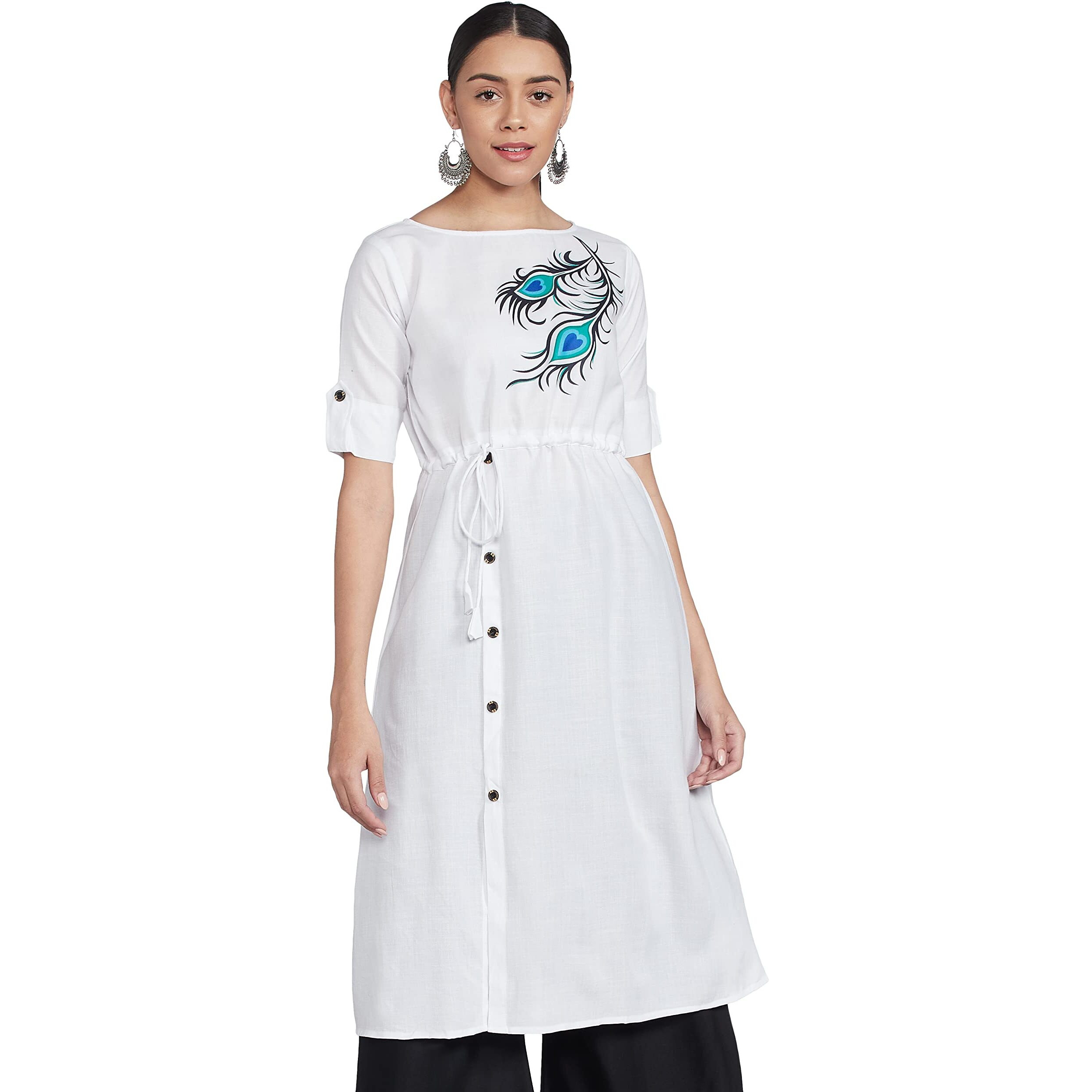 Dhruvi Trendz Womens Slub Rayon Women Casual Kurti Regular Fit Anarkali (Dt-K2469_White_3Xl)
