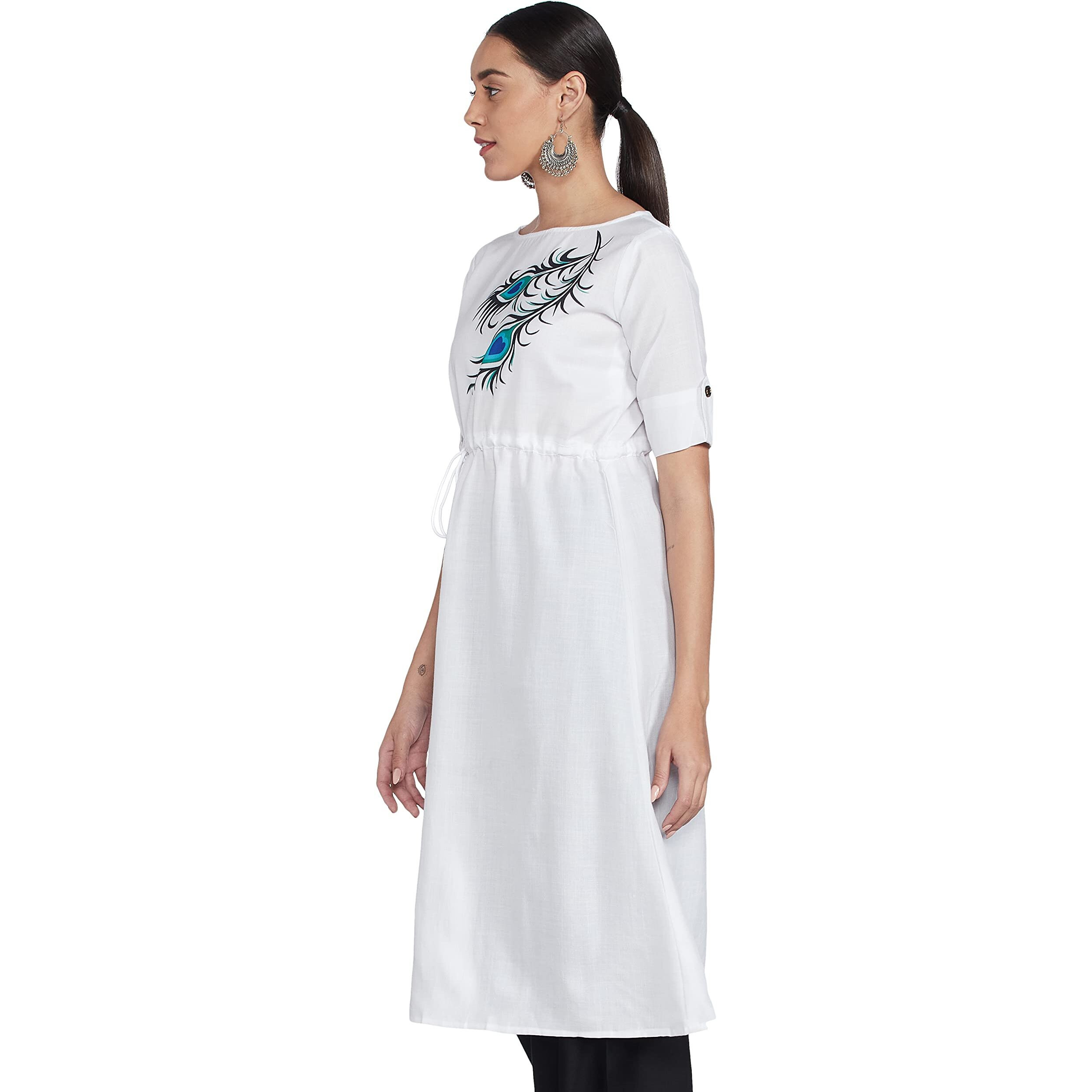 Dhruvi Trendz Womens Slub Rayon Women Casual Kurti Regular Fit Anarkali (Dt-K2469_White_3Xl)