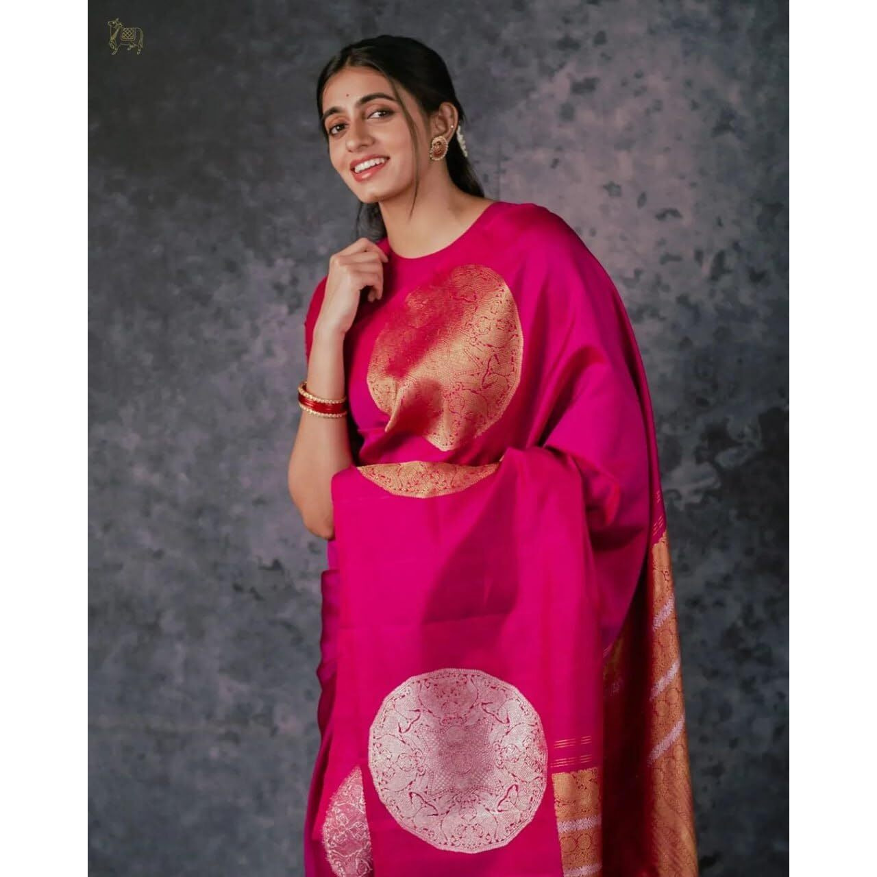 Flosive Hot Pink Kanjivaram Sona Chandi Silk Saree With Blouse