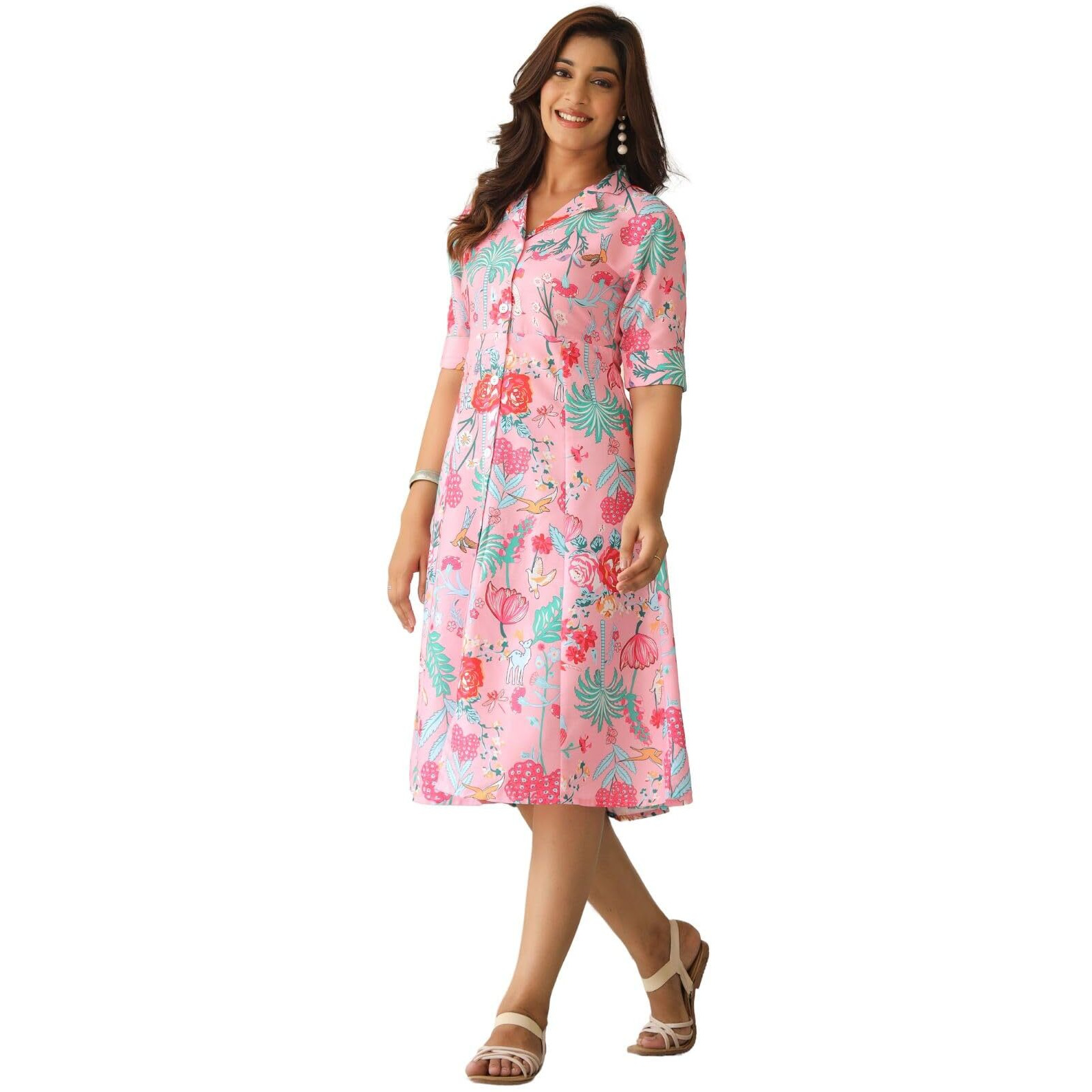 Greciilooks Rayon Fit And Flare Below The Knee One Piece Maxi Bodycon Dresses Midi Dress For Women (Gl-Wd1216_Pink