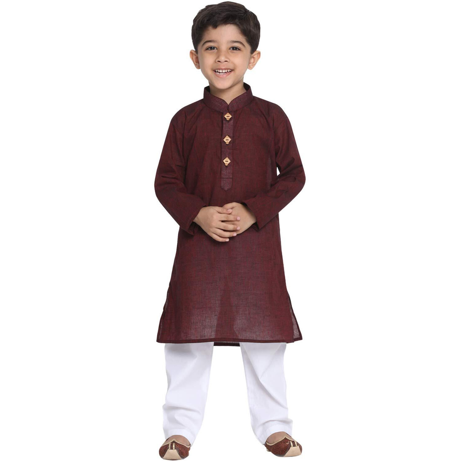 Jbn Creation Boys Pure Cotton Garnet Maroon And White Kurta Pyjama Set - Ethnic Elegance For Festivals | Comfortable Traditional Pure South Handloom Cotton Kurta Pyjama For Kids_Jbnbk070Manpwh_34