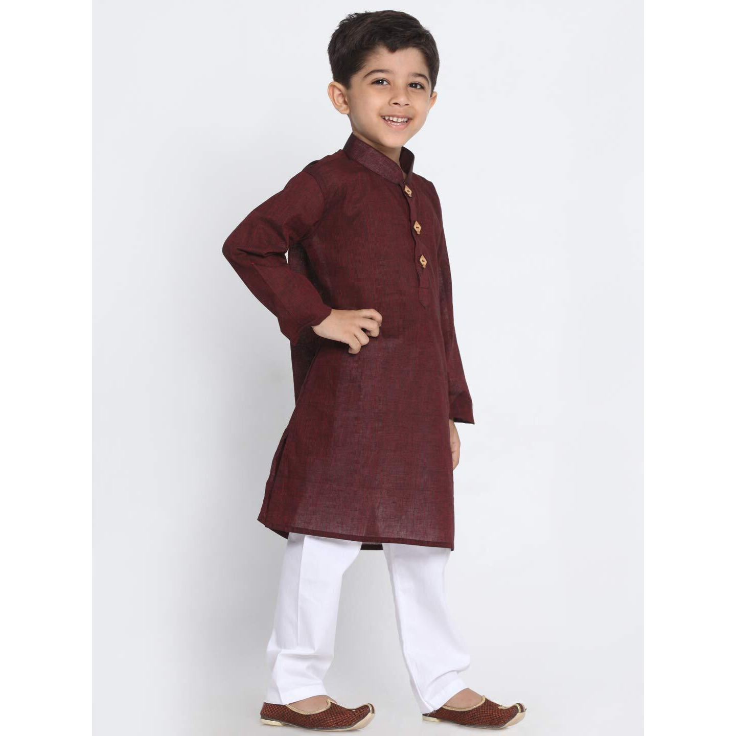 Jbn Creation Boys Pure Cotton Garnet Maroon And White Kurta Pyjama Set - Ethnic Elegance For Festivals | Comfortable Traditional Pure South Handloom Cotton Kurta Pyjama For Kids_Jbnbk070Manpwh_34