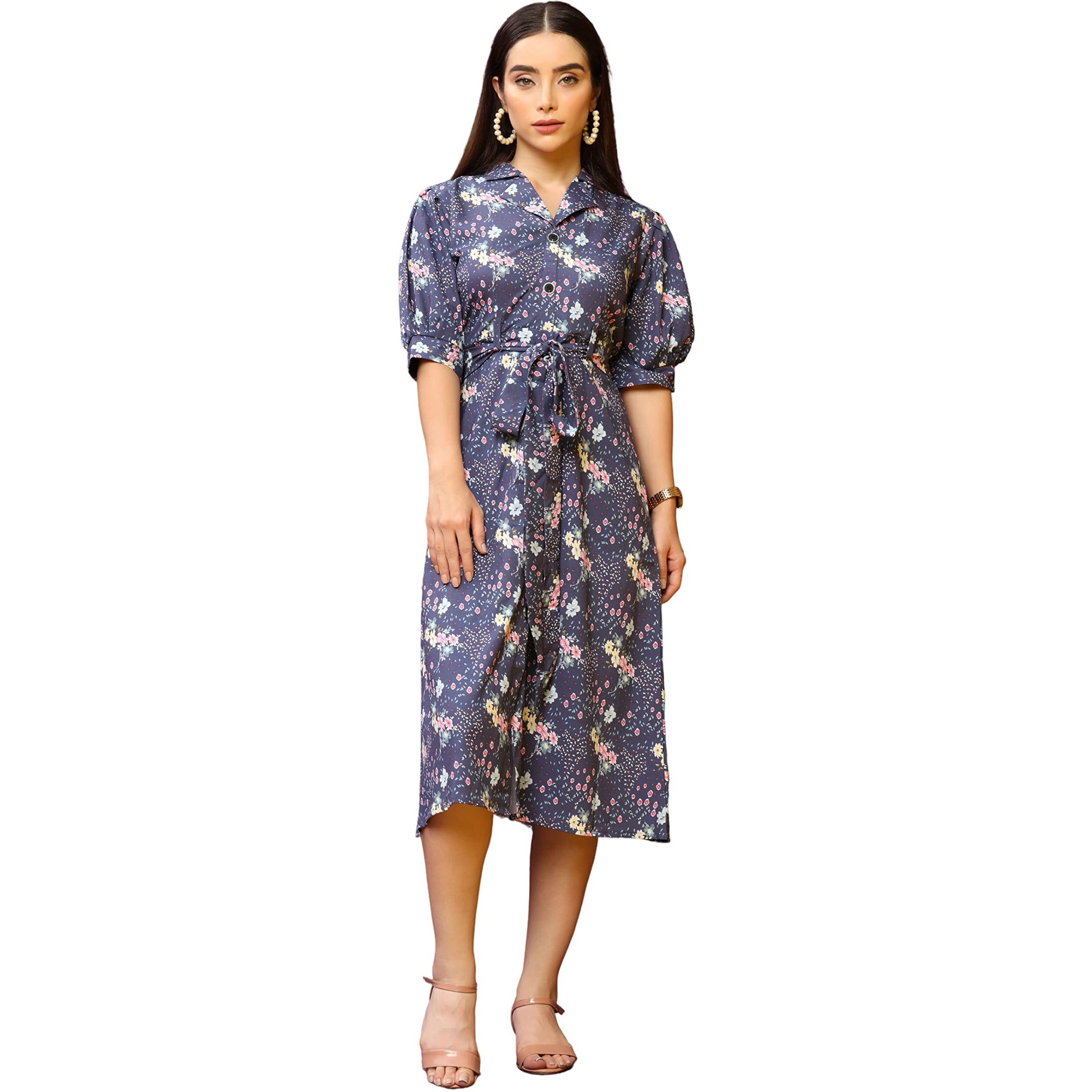 Greciilooks Western Dresses For Women | Short A-Line Dress For Girls | Maxi Dress For Women (S_Blue)