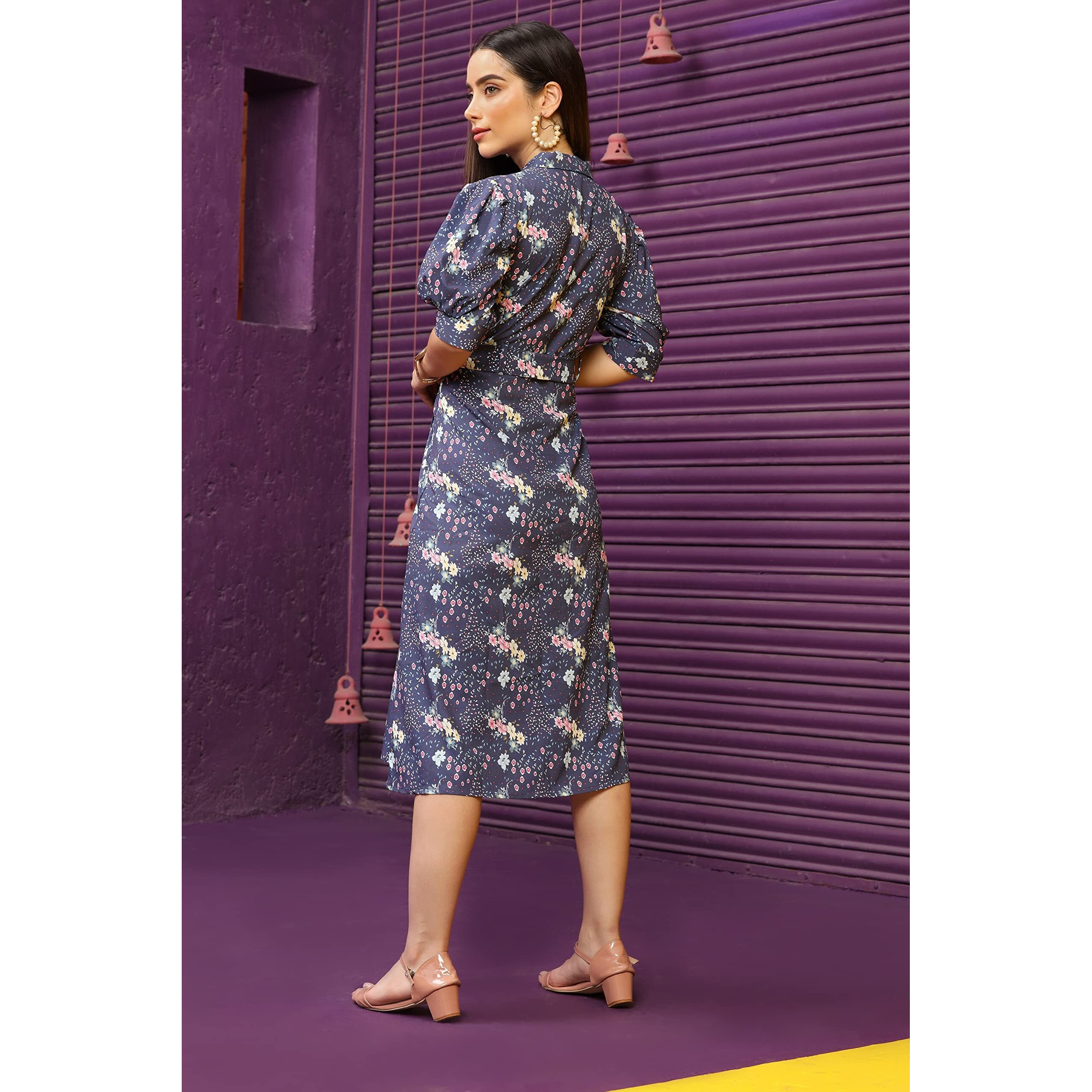 Greciilooks Western Dresses For Women | Short A-Line Dress For Girls | Maxi Dress For Women (S_Blue)