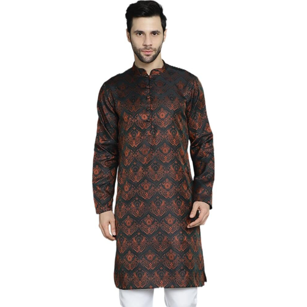 Jompers Men's Bronze Silk Blend Straight Kurtas (Bronze, M)