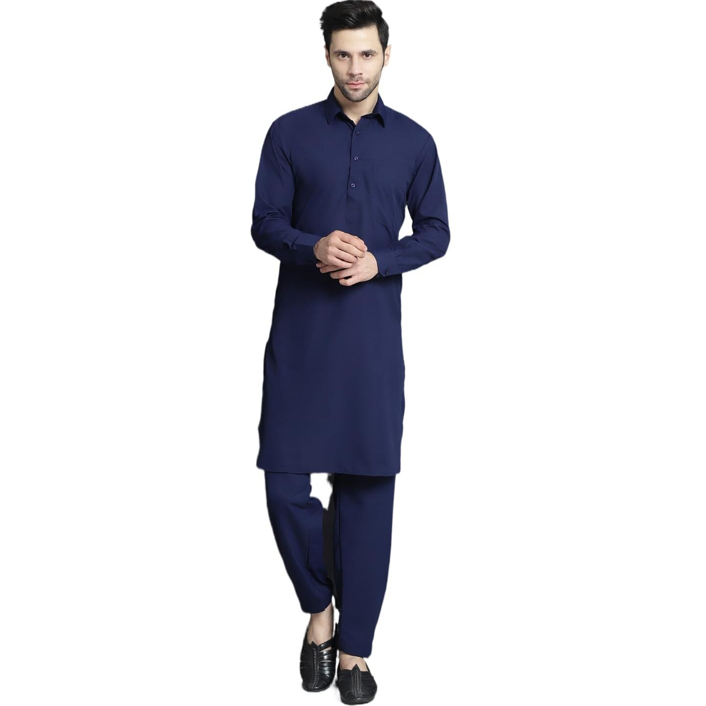 Jompers Men's Navy Solid Pathani Kurta With Salwar (Navy, Xl)