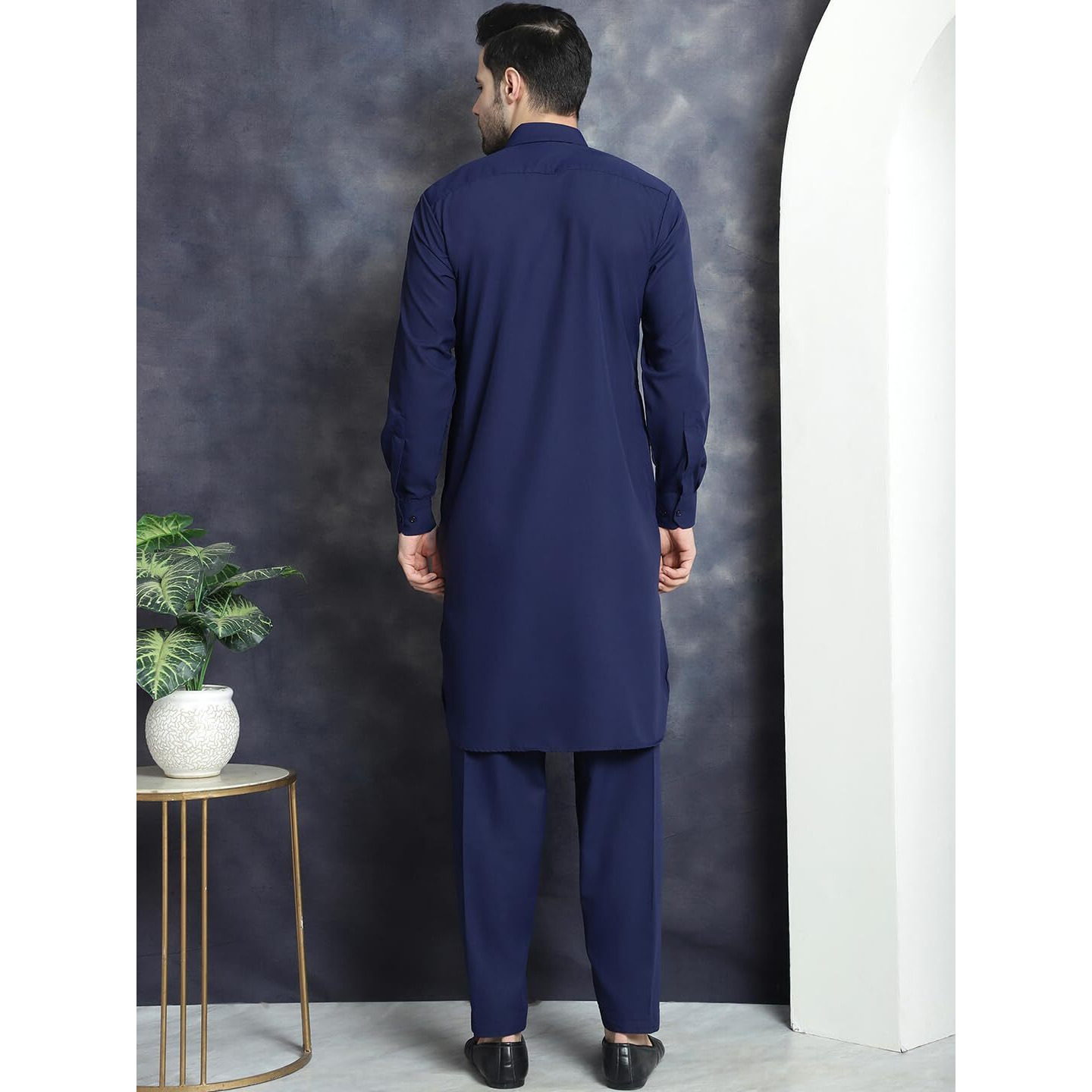 Jompers Men's Navy Solid Pathani Kurta With Salwar (Navy, Xl)