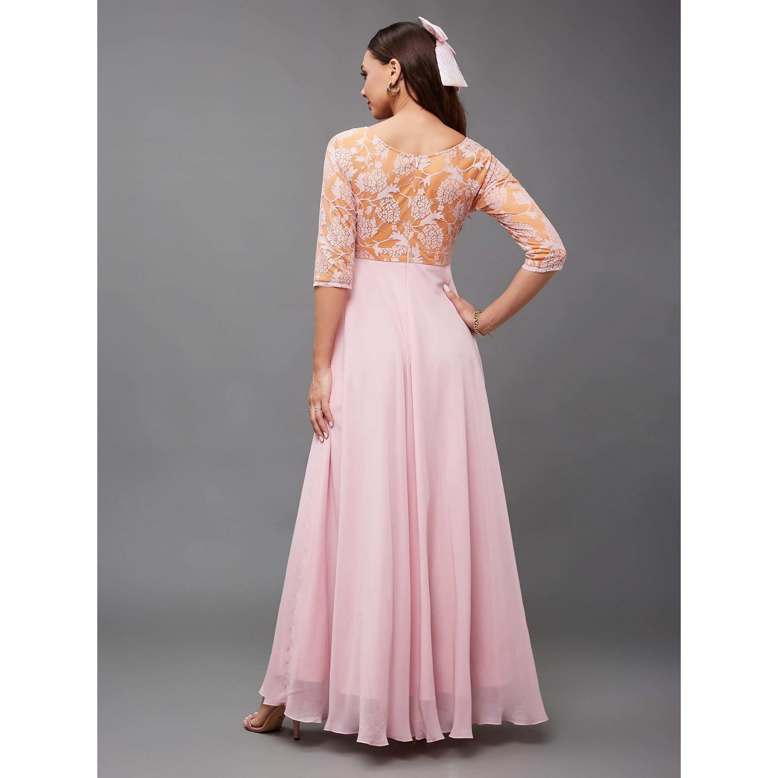 Miss Chase Women's Sweet-Heart Neck 3/4 Sleeve Fit & Flare Maxi Dress With Pockets (Plus Size) (Mcss22D13-62-234-04, Dusty Pink, M)