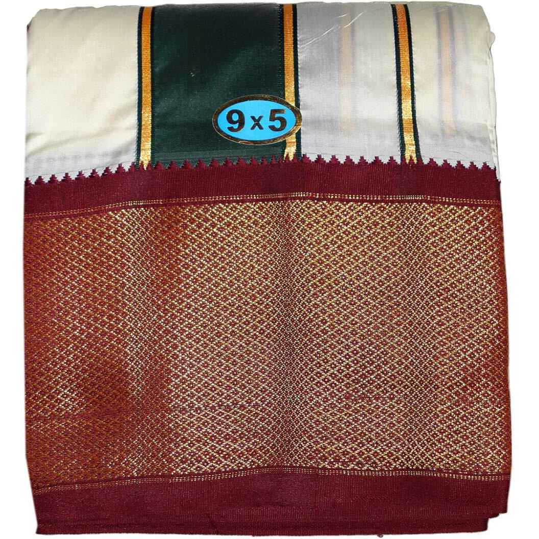 Prakasam Cotton Brand- Poly Mixing Mens Panjakejam Dhoti & Towel Set (Asha-9X5) (Cream)