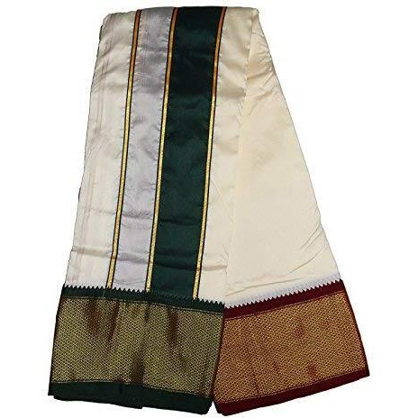 Prakasam Cotton Brand- Poly Mixing Mens Panjakejam Dhoti & Towel Set (Asha-9X5) (Cream)