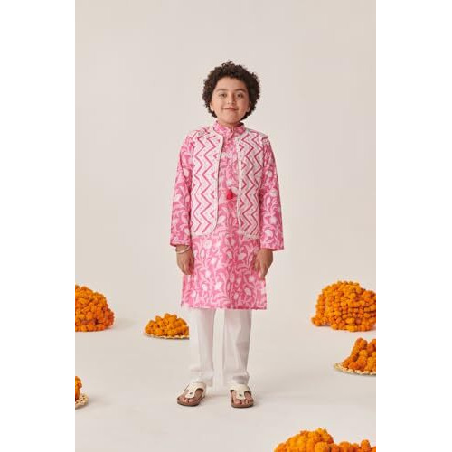 Pspeaches Boys Floral Printed Regular Kurta With Pyjamas (7-8Years)