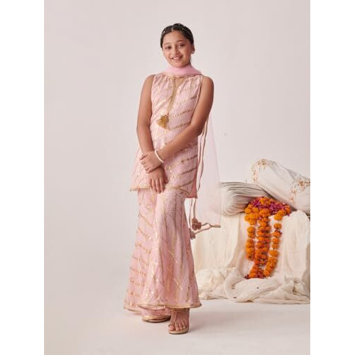 Pspeaches Girl's Georgette Sharara Set (Sha-Peachggtlurex-10-12Y_Peach