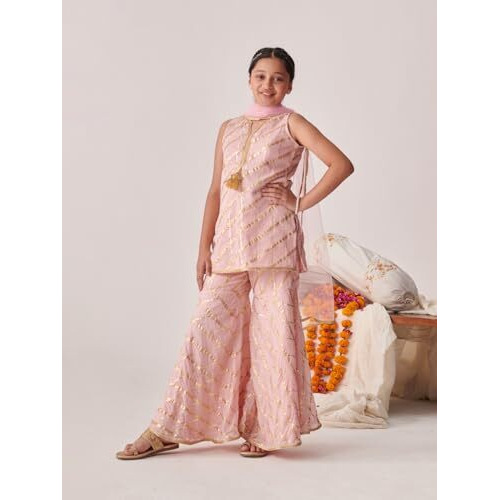 Pspeaches Girl's Georgette Sharara Set (Sha-Peachggtlurex-10-12Y_Peach