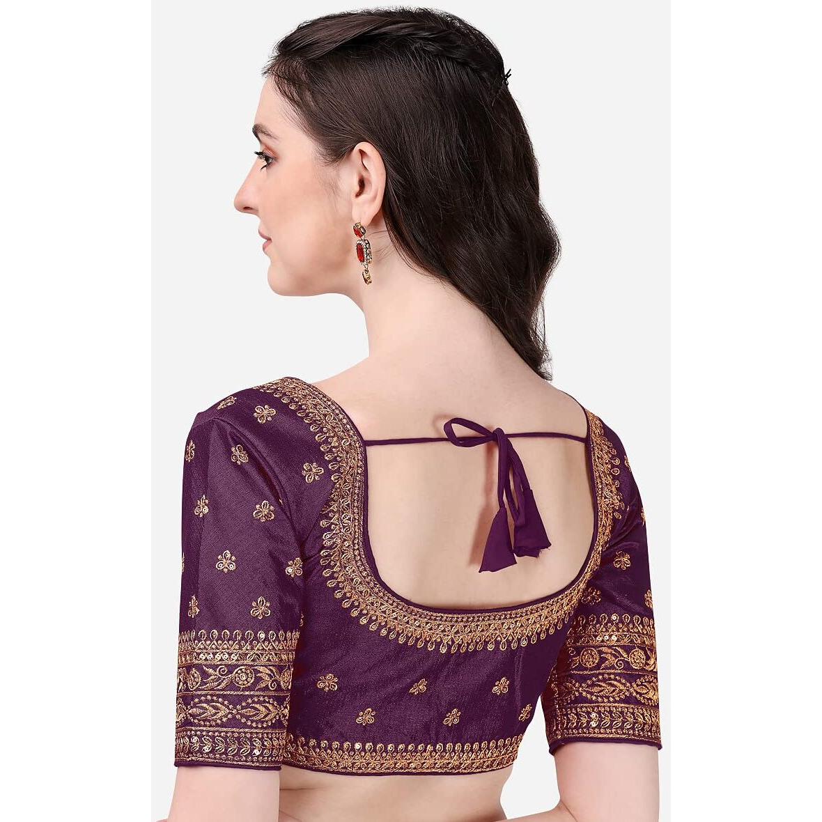 Pujia Mills Women's Silk Embroidery Coding Multi Work Readymade Saree Blouse (Bundi Wine_38)