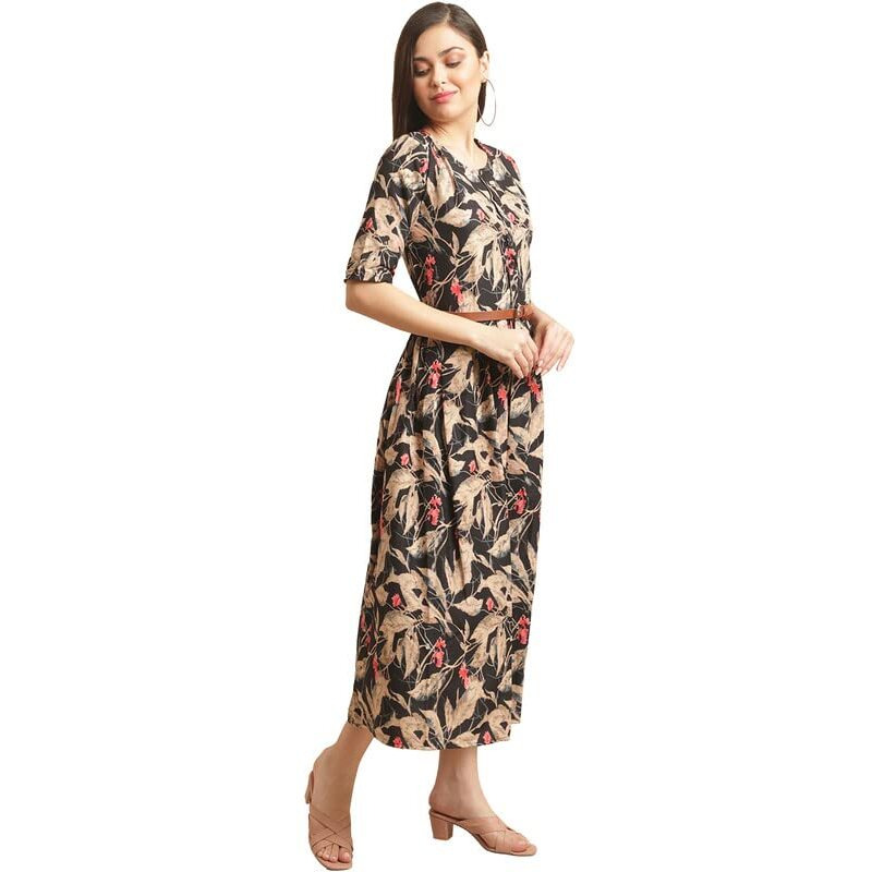 Preneum Women's Rayon Fit And Flare Standard Length Dress (Gown-A-115_Brown_L)