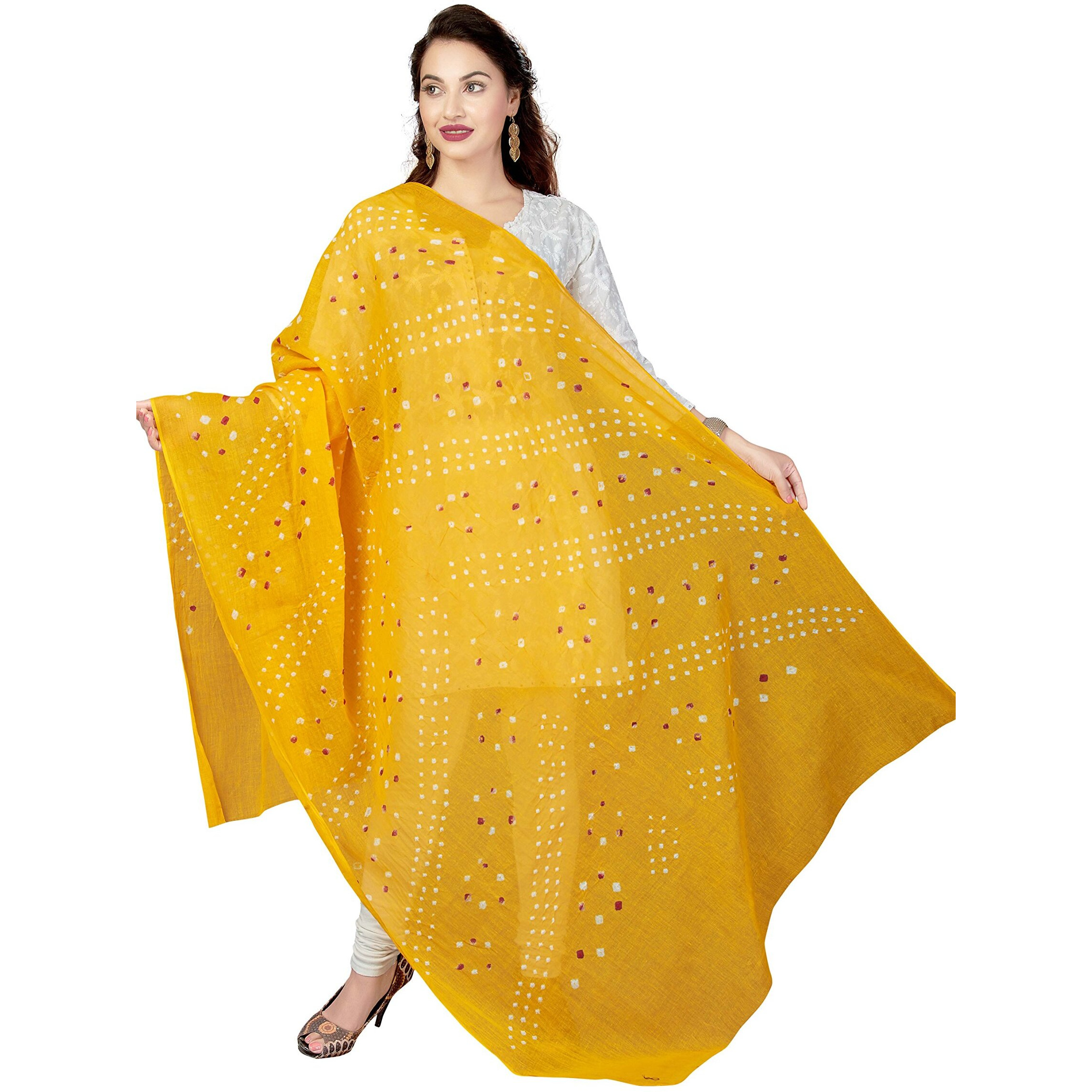 Rani Saahiba Women's Cotton Dupatta (Skrdd1498, Yellow)