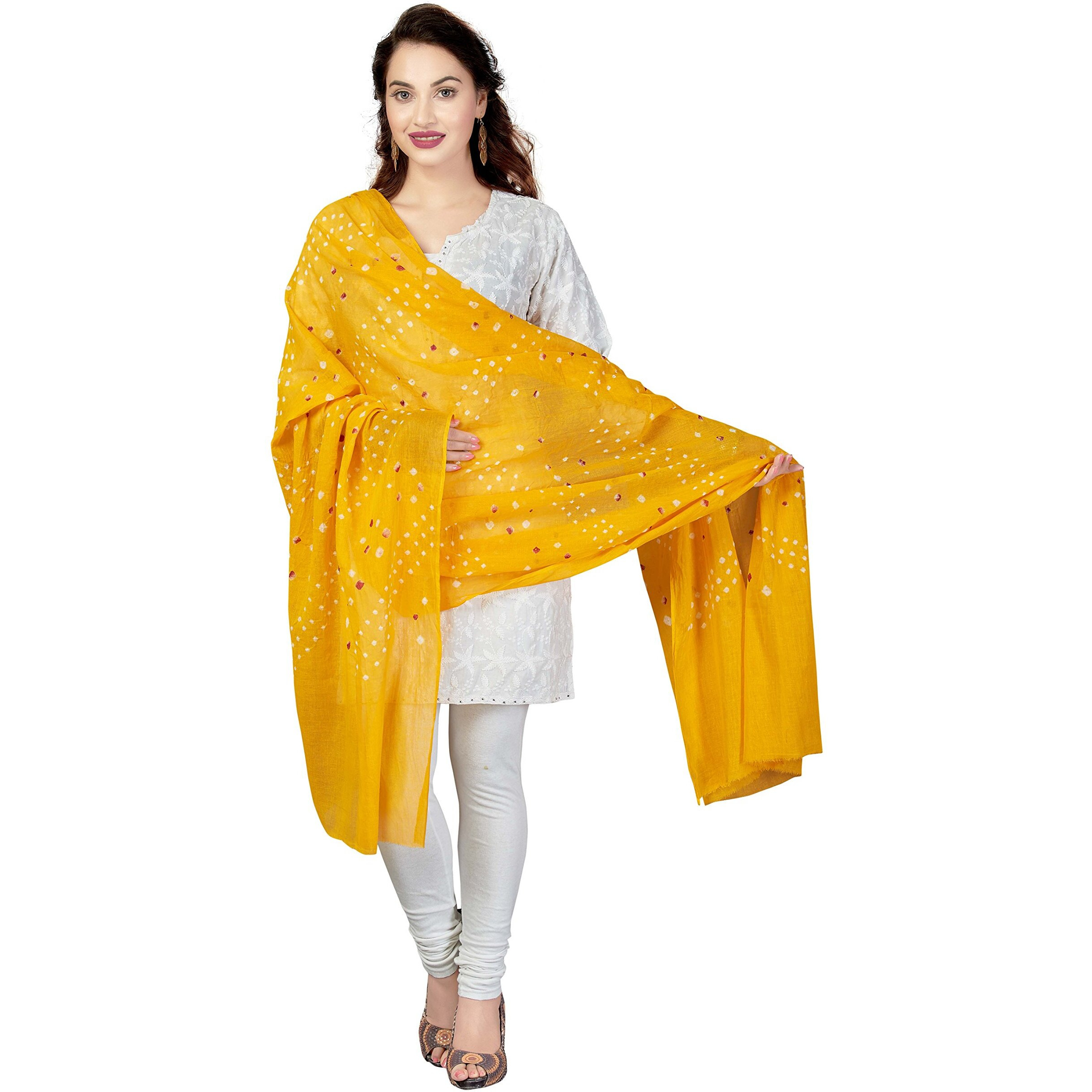 Rani Saahiba Women's Cotton Dupatta (Skrdd1498, Yellow)