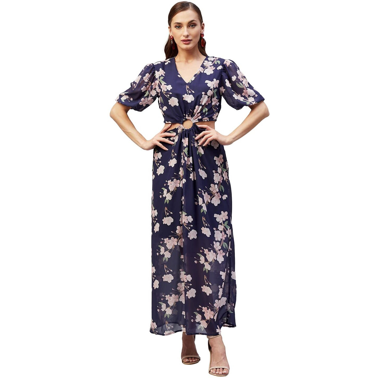 Rare Women Casual Navy Blue Colour Maxi Floral Dress
